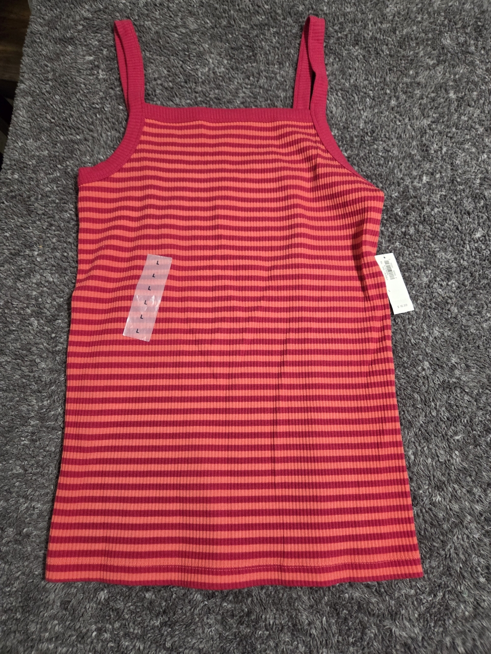 Old Navy Pink and Orange Striped Ribbed Tank Top Slim Fit